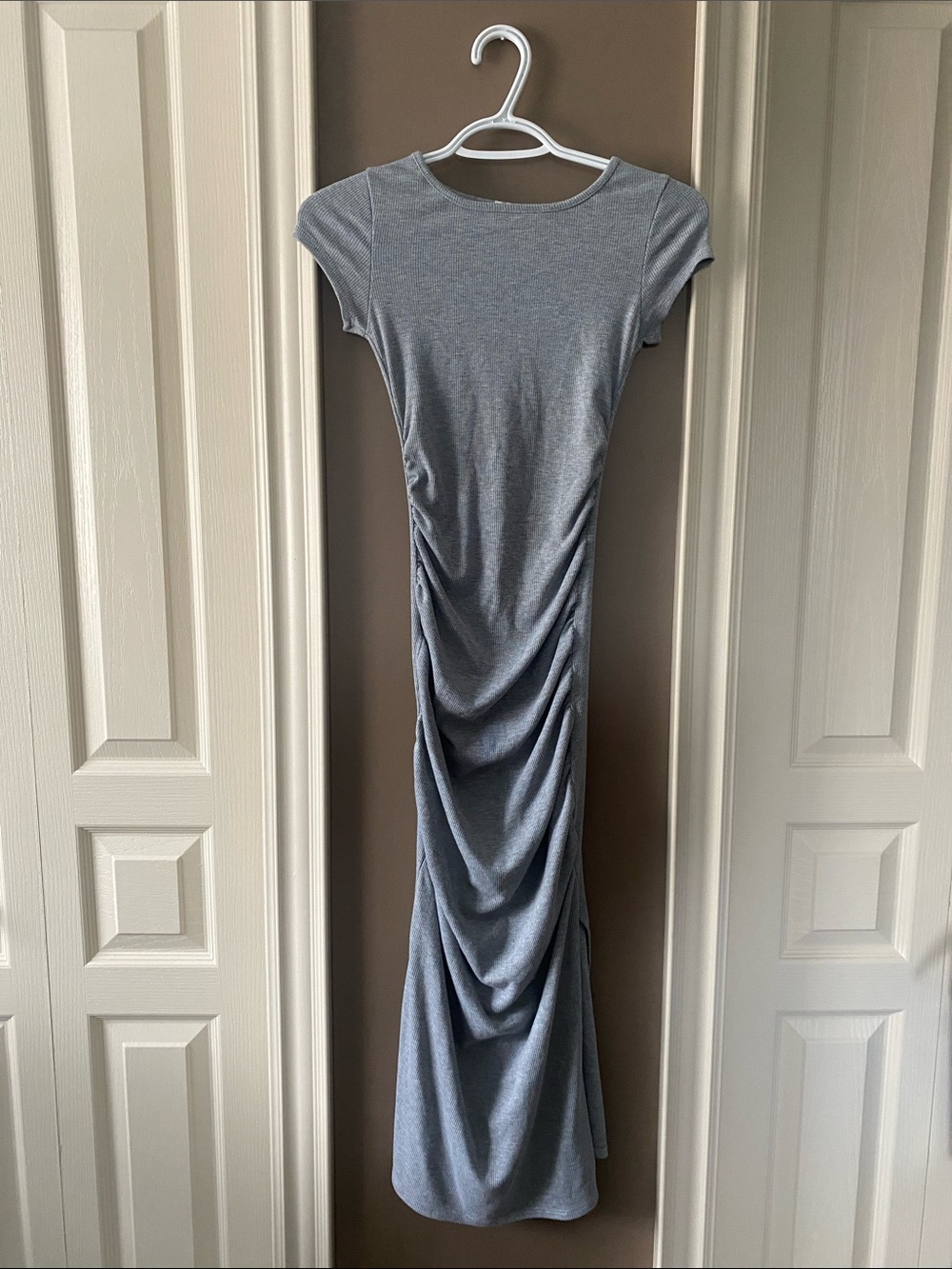 Ruched Gray Bodycon Maxi Dress - Women's